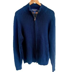 Brooks Brothers Full Zip Supima Sweater Mens Medium Navy Blue Long Sleeve